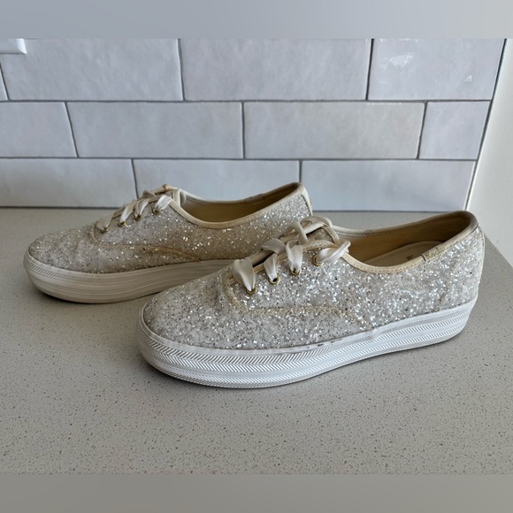Keds x Kate Spade Sneakers Womens Size 7 Champion Glitter Bride Wedding Cream - Picture 2 of 8